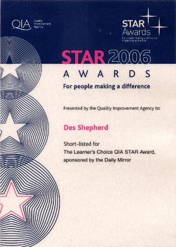 Star Awards certificate